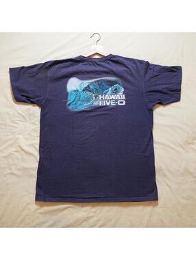 Hawaii Five O Graphic T-Shirt Anvil Navy Blue Men Size L TV Show Vintage Faded